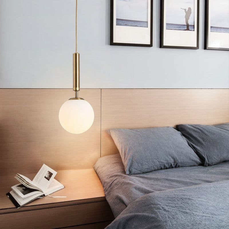 image-Nordic Glass Chandelier Single Head Aluminum Golden Bedroom Lamp