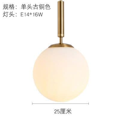 image-Nordic Glass Chandelier Single Head Aluminum Golden Bedroom Lamp