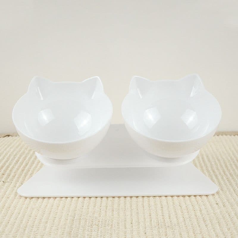 image-Pet Double Bowl Non-Slip Raised Cat Dog Feeder Plastic