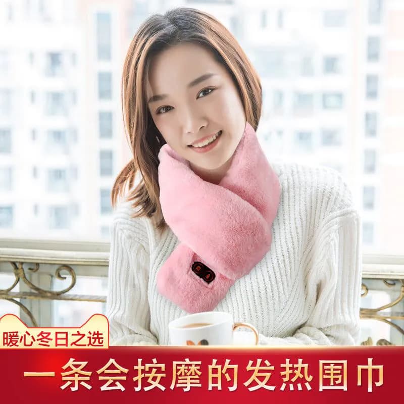 image-USB Heated Neck Scarf with Massage Function - Winter Warming Wrap