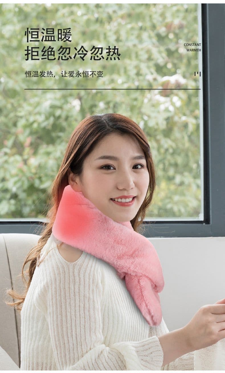 image-USB Heated Neck Scarf with Massage Function - Winter Warming Wrap