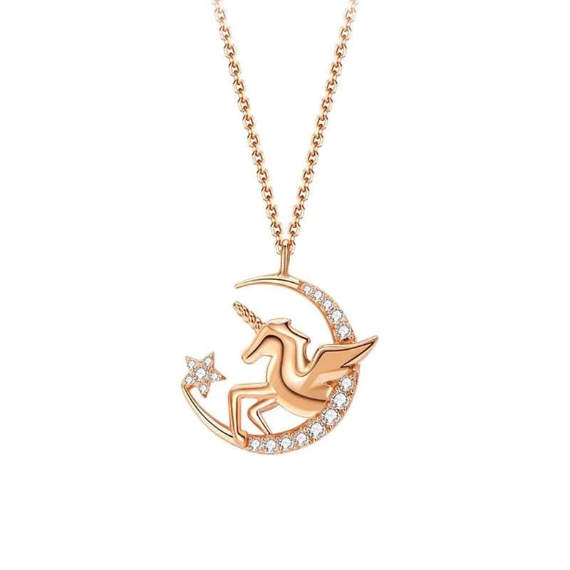 image-Unicorn Necklace Rose Gold Pendant Cross Chain Korean Style Clavicle