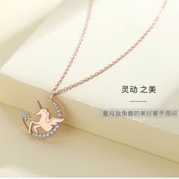 image-Unicorn Necklace Rose Gold Pendant Cross Chain Korean Style Clavicle