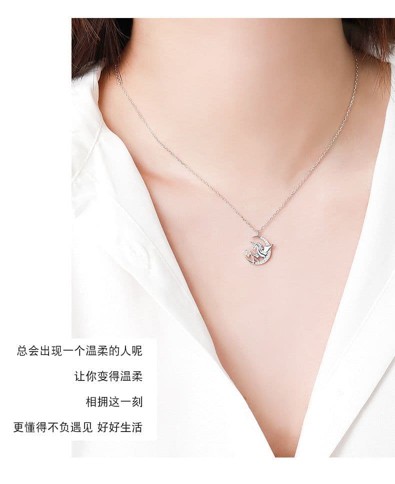 image-Unicorn Necklace Rose Gold Pendant Cross Chain Korean Style Clavicle
