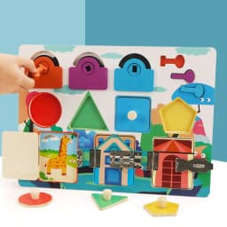 image-Montessori Busy Board Wooden Lock Puzzle Toy Ages 4-6