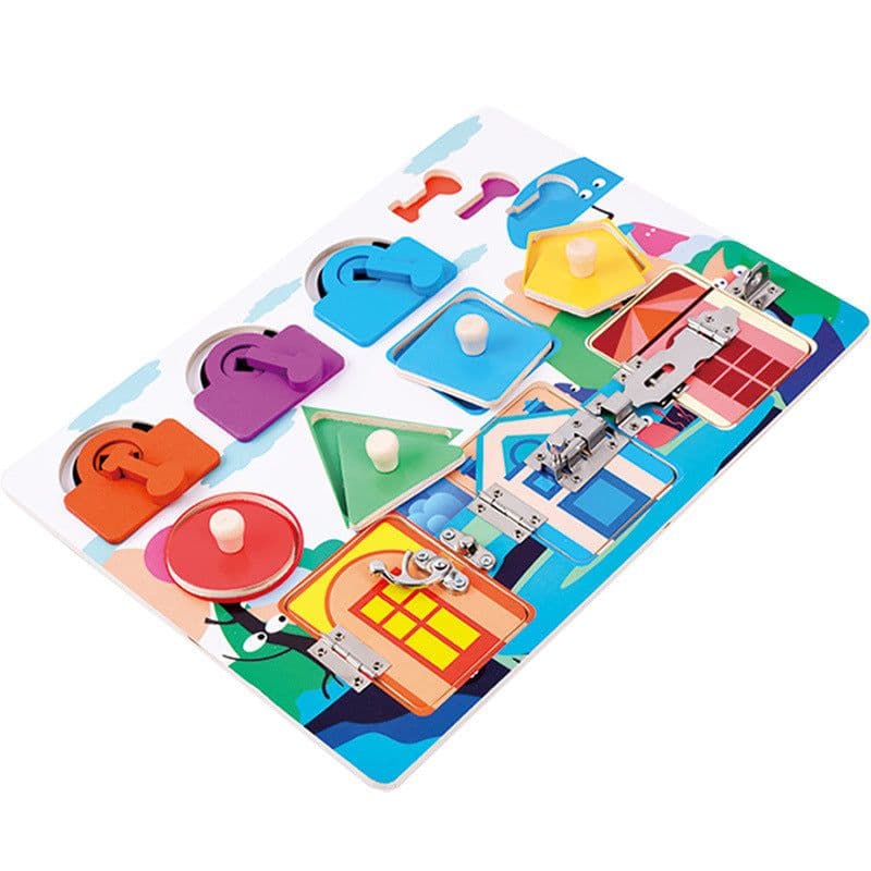 image-Montessori Busy Board Wooden Lock Puzzle Toy Ages 4-6
