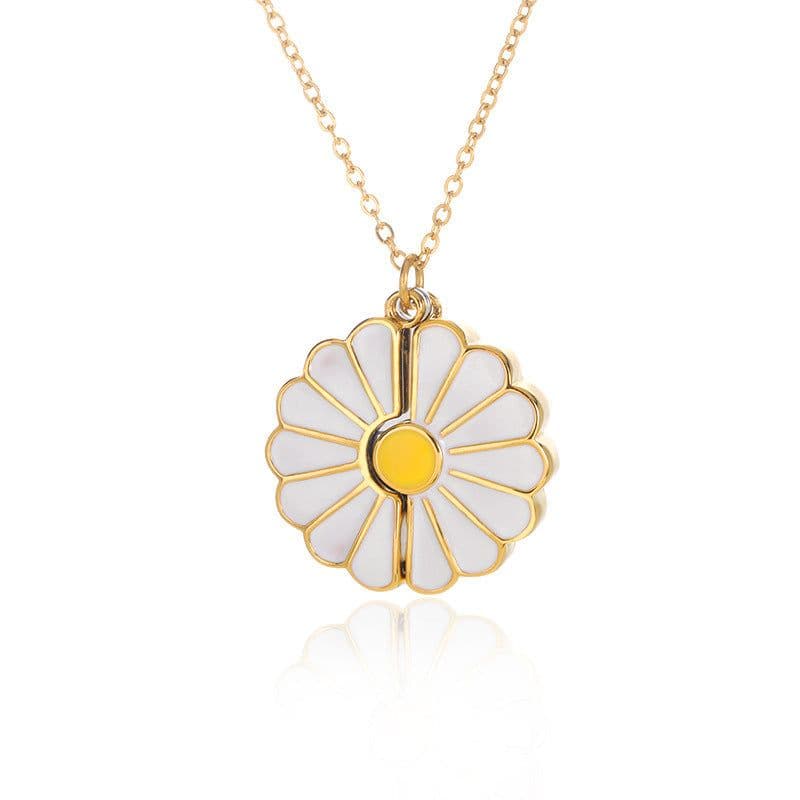 image-Sunflower Necklace Gold Alloy Clavicle Chain Openable Pendant