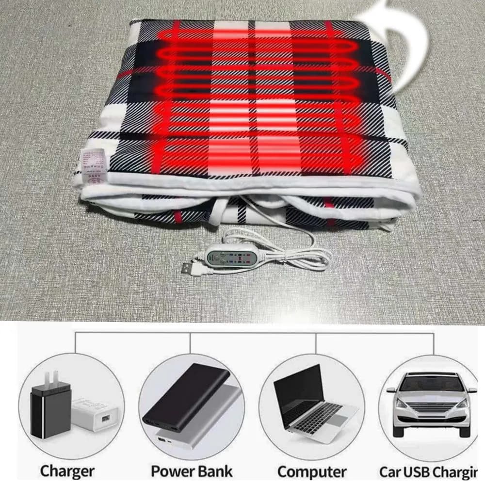 image-USB Heated Shawl Blanket 140x80cm Red Plaid Mink Fleece 5V