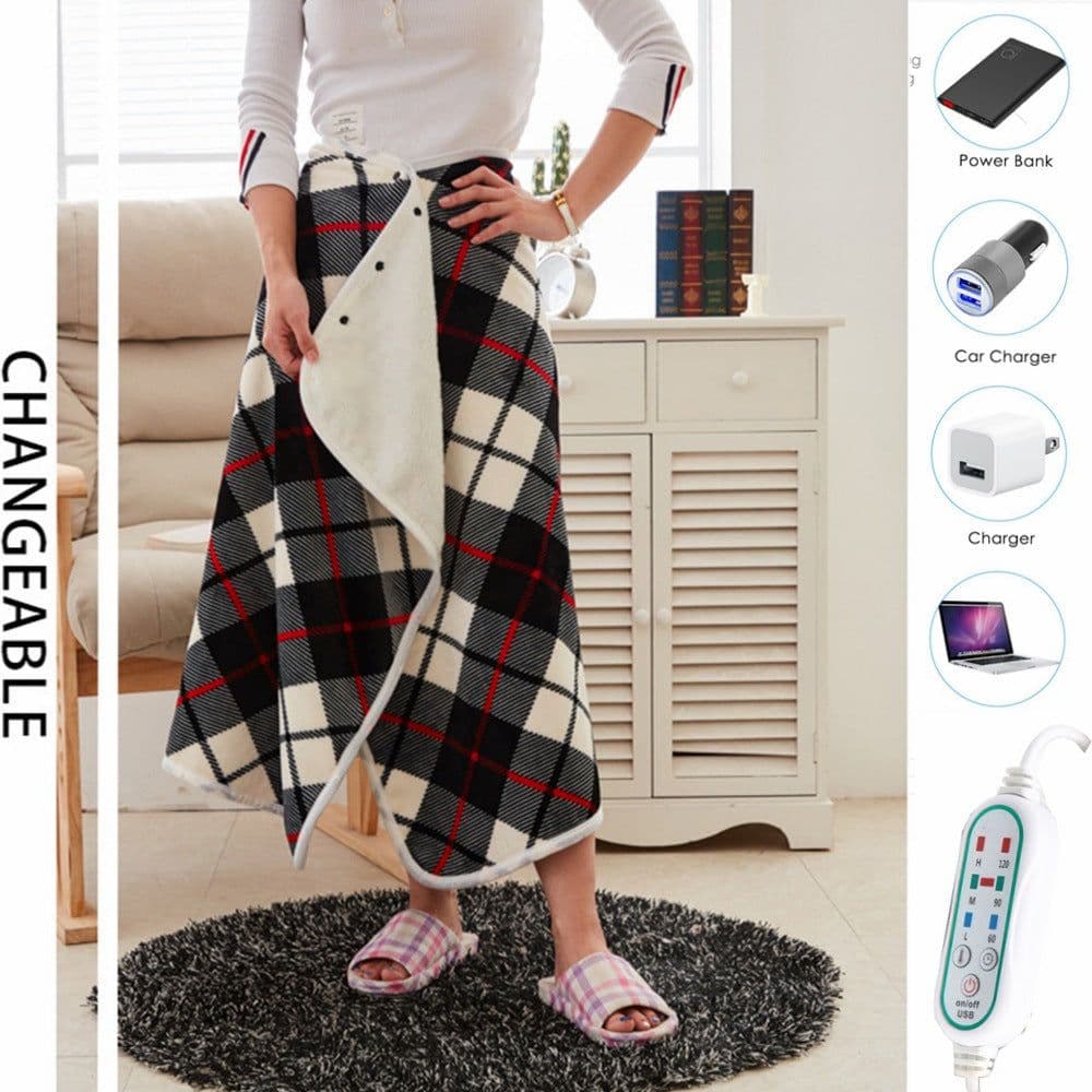 image-USB Heated Shawl Blanket 140x80cm Red Plaid Mink Fleece 5V