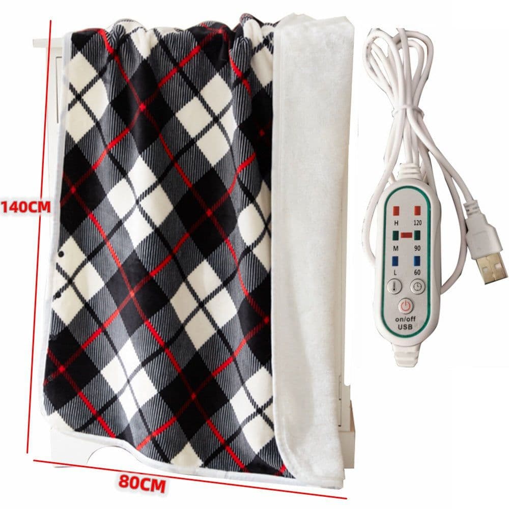 image-USB Heated Shawl Blanket 140x80cm Red Plaid Mink Fleece 5V