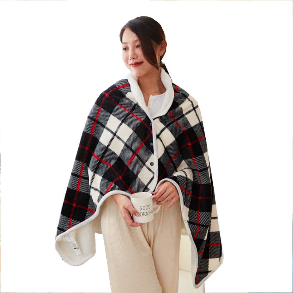 image-USB Heated Shawl Blanket 140x80cm Red Plaid Mink Fleece 5V