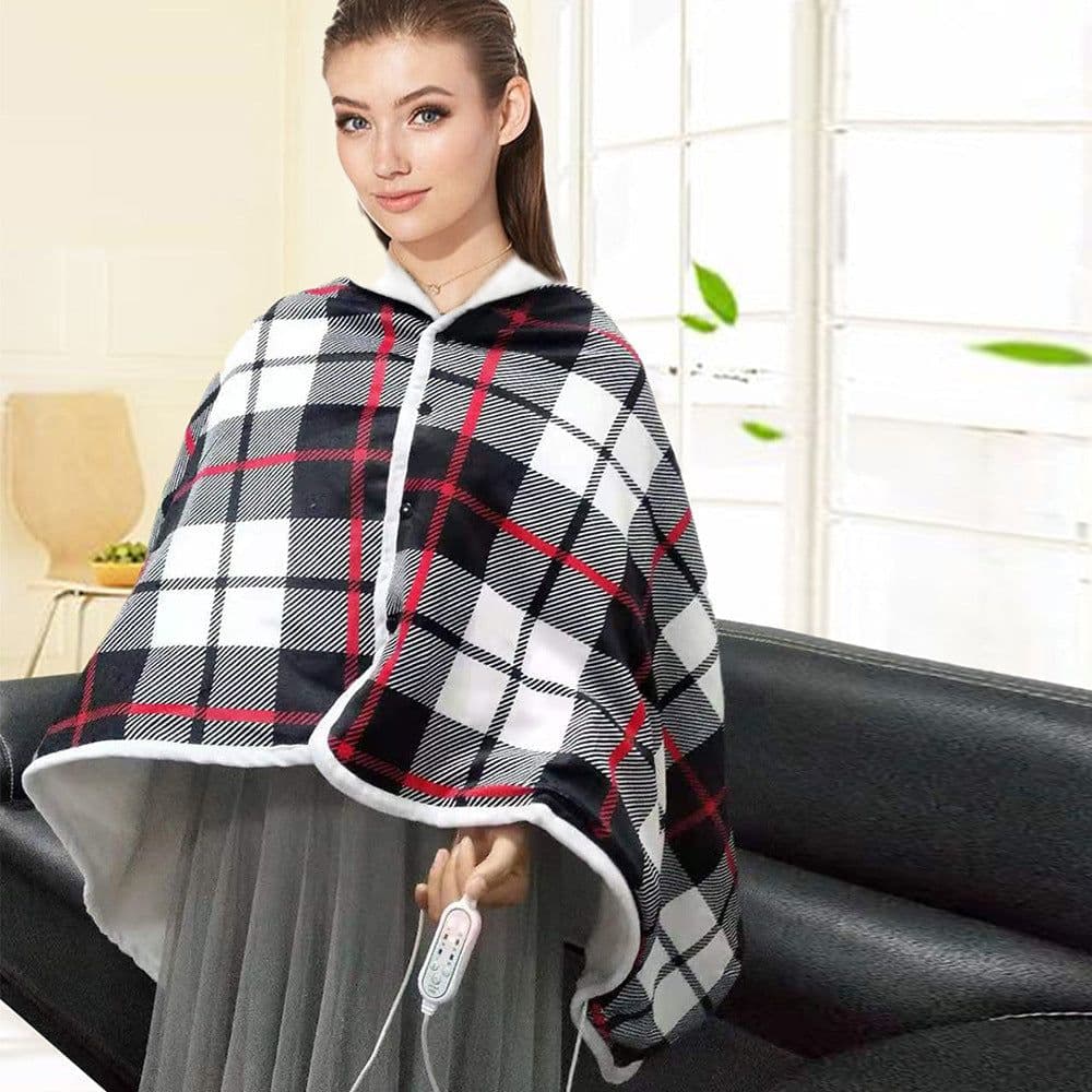 image-USB Heated Shawl Blanket 140x80cm Red Plaid Mink Fleece 5V