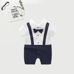 image-Baby Boy Cotton Romper Gentleman Style Short Sleeve 0-12 Months