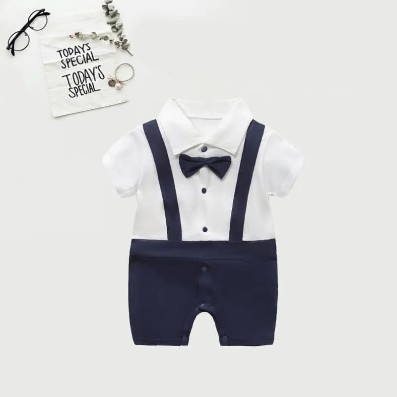 image-Baby Boy Cotton Romper Gentleman Style Short Sleeve 0-12 Months
