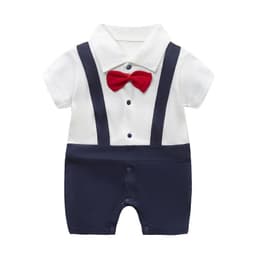 image-Baby Boy Cotton Romper Gentleman Style Short Sleeve 0-12 Months