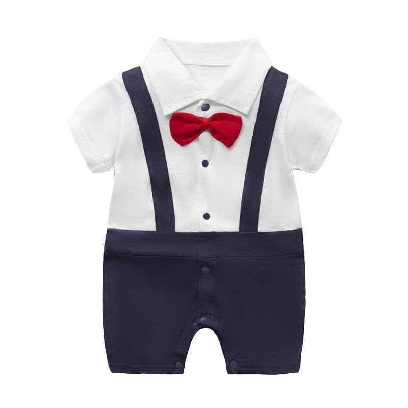 image-Baby Boy Cotton Romper Gentleman Style Short Sleeve 0-12 Months