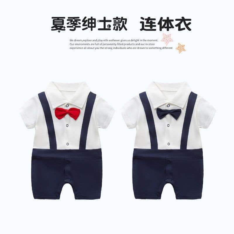 image-Baby Boy Cotton Romper Gentleman Style Short Sleeve 0-12 Months