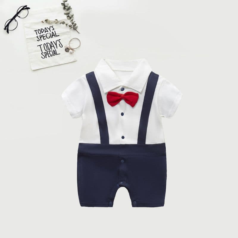 image-Baby Boy Cotton Romper Gentleman Style Short Sleeve 0-12 Months