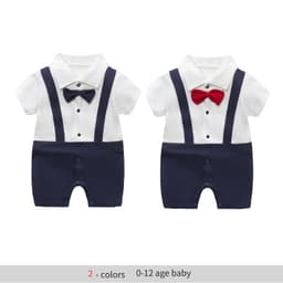 image-Baby Boy Cotton Romper Gentleman Style Short Sleeve 0-12 Months