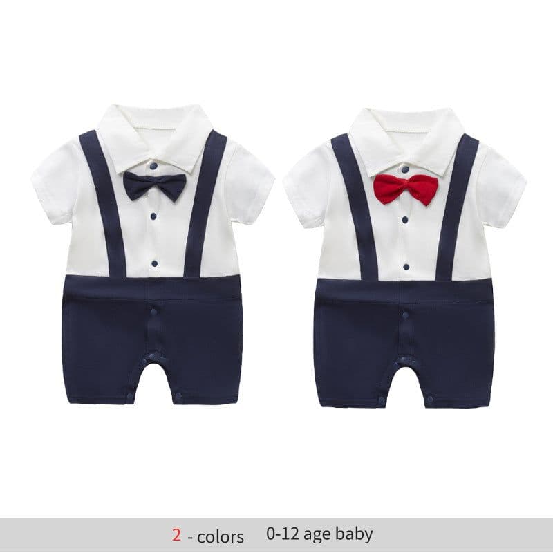 image-Baby Boy Cotton Romper Gentleman Style Short Sleeve 0-12 Months