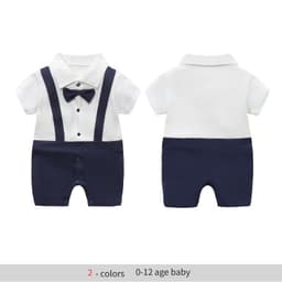 image-Baby Boy Cotton Romper Gentleman Style Short Sleeve 0-12 Months