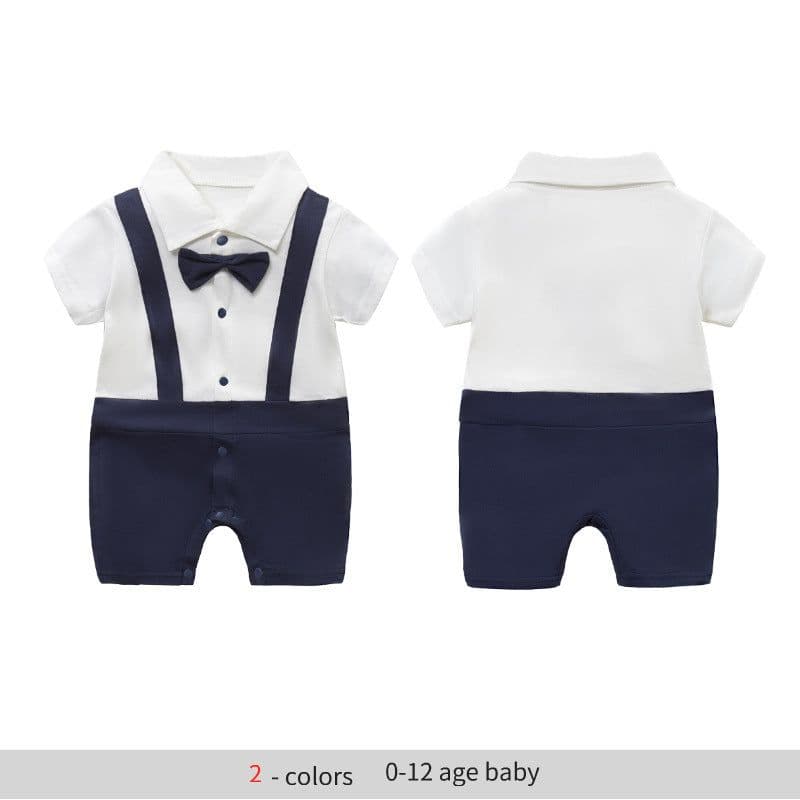 image-Baby Boy Cotton Romper Gentleman Style Short Sleeve 0-12 Months