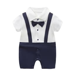 image-Baby Boy Cotton Romper Gentleman Style Short Sleeve 0-12 Months