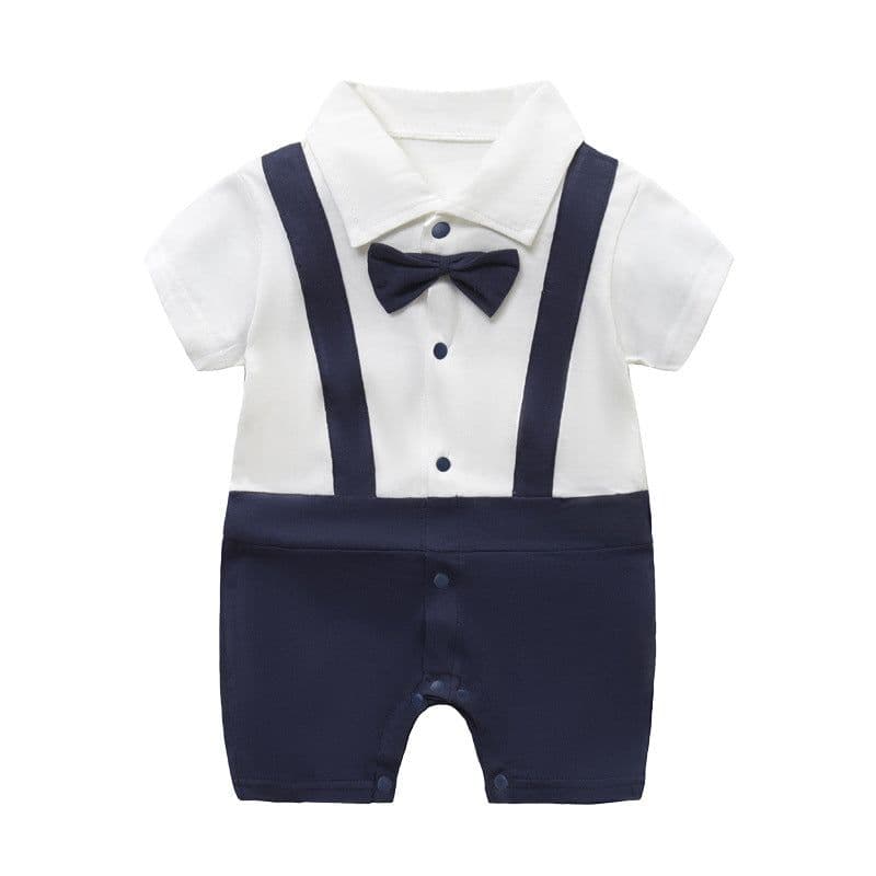 image-Baby Boy Cotton Romper Gentleman Style Short Sleeve 0-12 Months