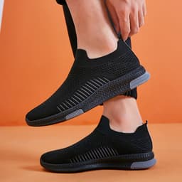 image-Bu Jingyun Men's Casual Slip-On Sneakers Breathable Mesh Gray