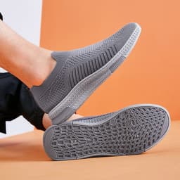 image-Bu Jingyun Men's Casual Slip-On Sneakers Breathable Mesh Gray