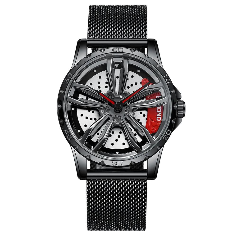 image-BINBOND Men's Hollow Rotating Watch L001 40mm Quartz Steel Strap