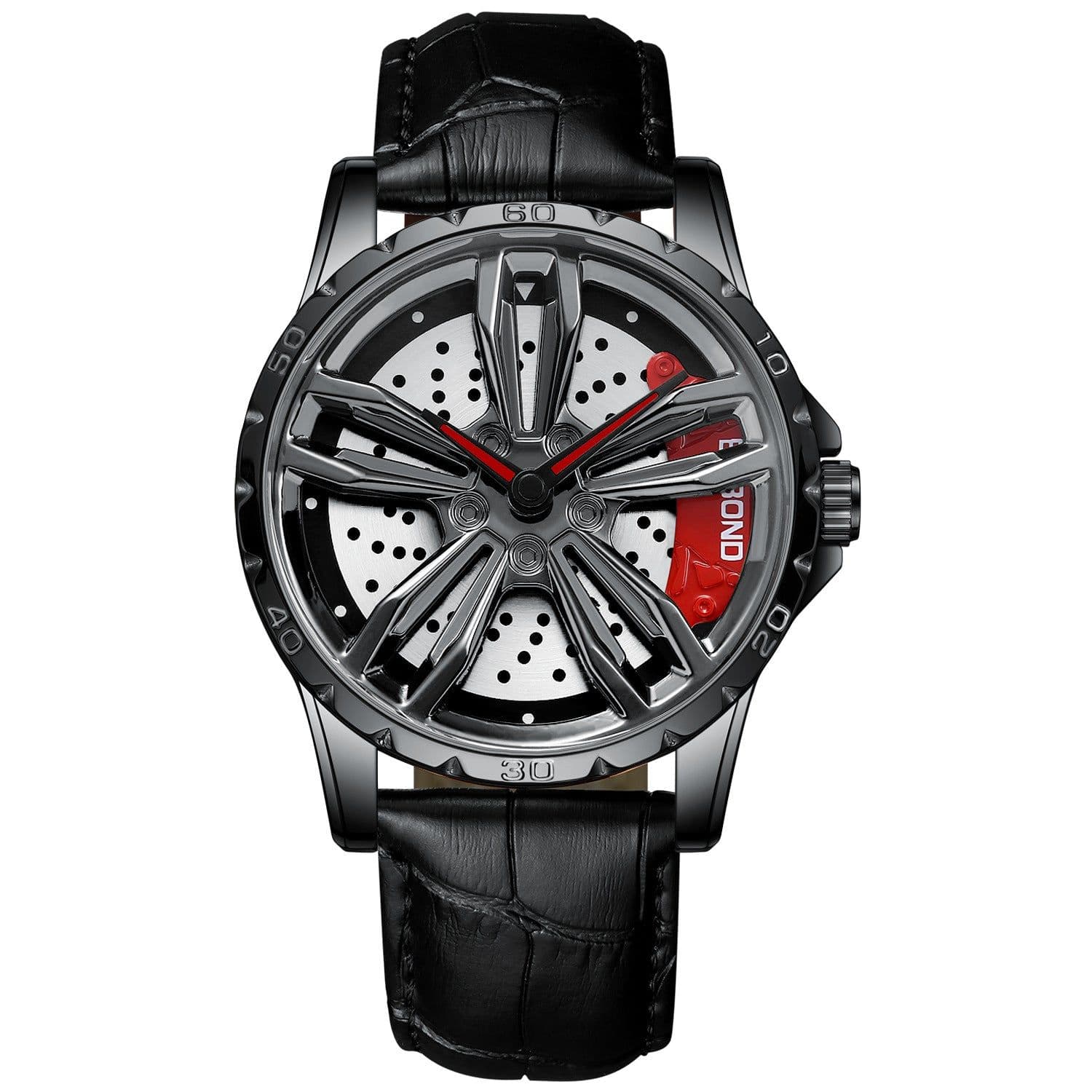 image-BINBOND Men's Hollow Rotating Watch L001 40mm Quartz Steel Strap