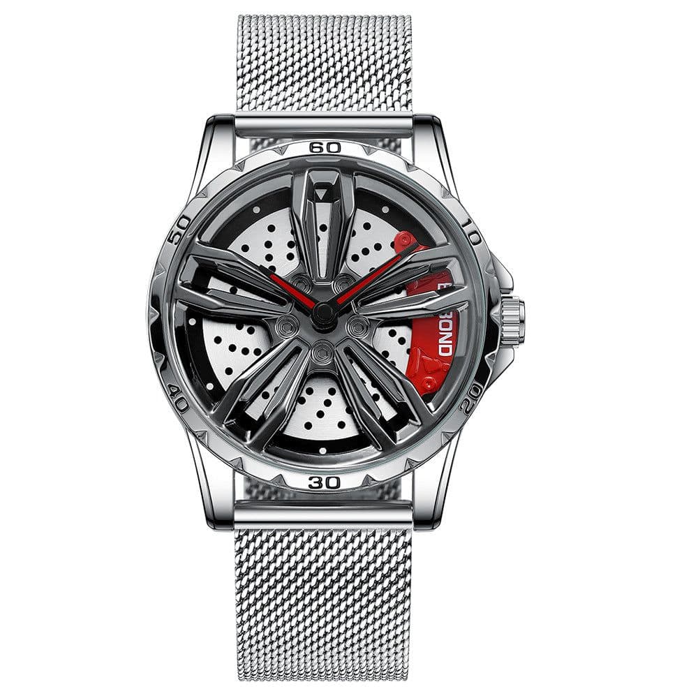 image-BINBOND Men's Hollow Rotating Watch L001 40mm Quartz Steel Strap