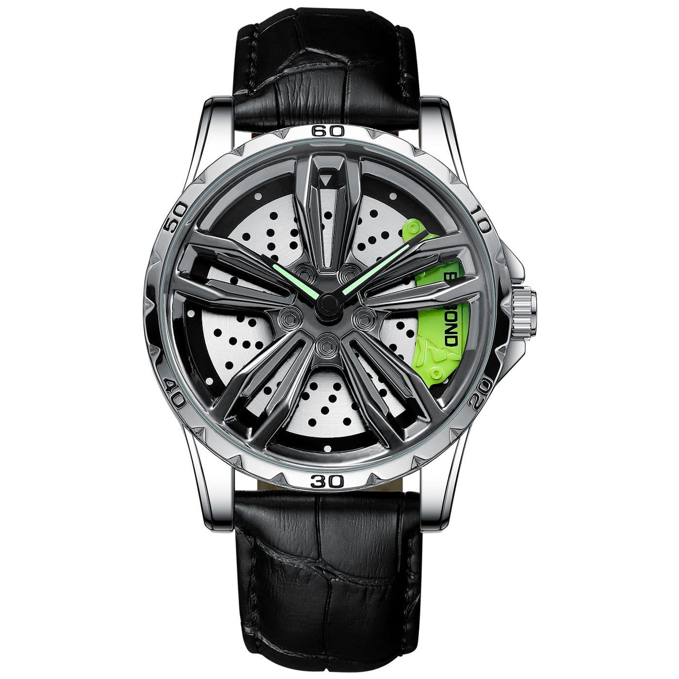 image-BINBOND Men's Hollow Rotating Watch L001 40mm Quartz Steel Strap