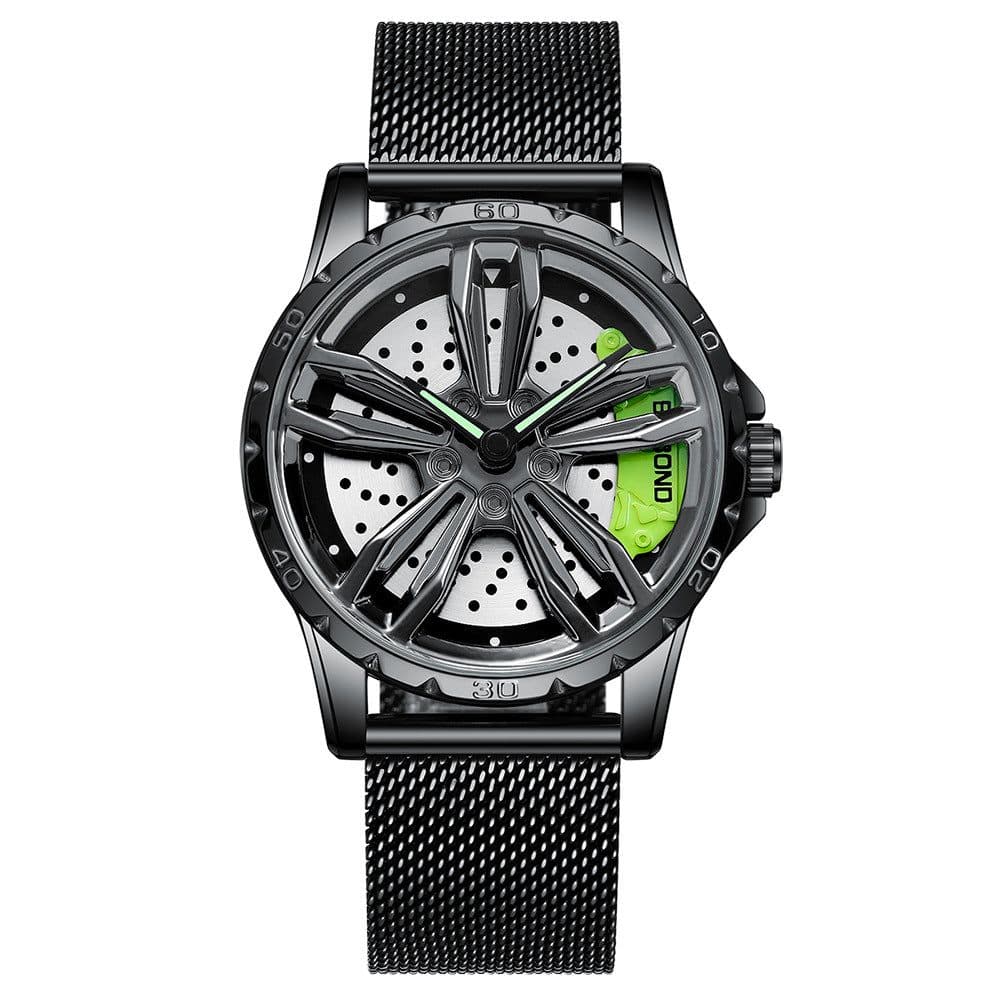 image-BINBOND Men's Hollow Rotating Watch L001 40mm Quartz Steel Strap