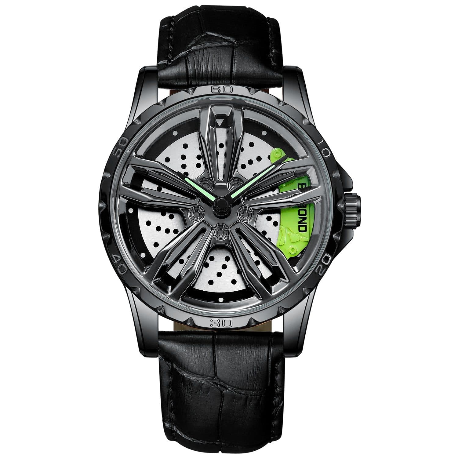 image-BINBOND Men's Hollow Rotating Watch L001 40mm Quartz Steel Strap