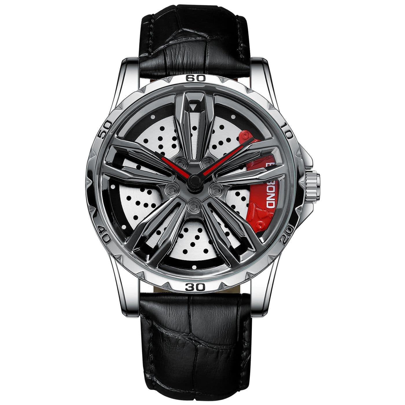image-BINBOND Men's Hollow Rotating Watch L001 40mm Quartz Steel Strap