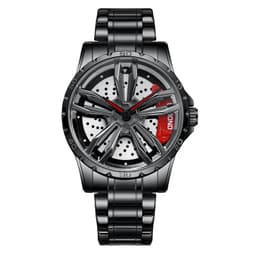 image-BINBOND Men's Hollow Rotating Watch L001 40mm Quartz Steel Strap