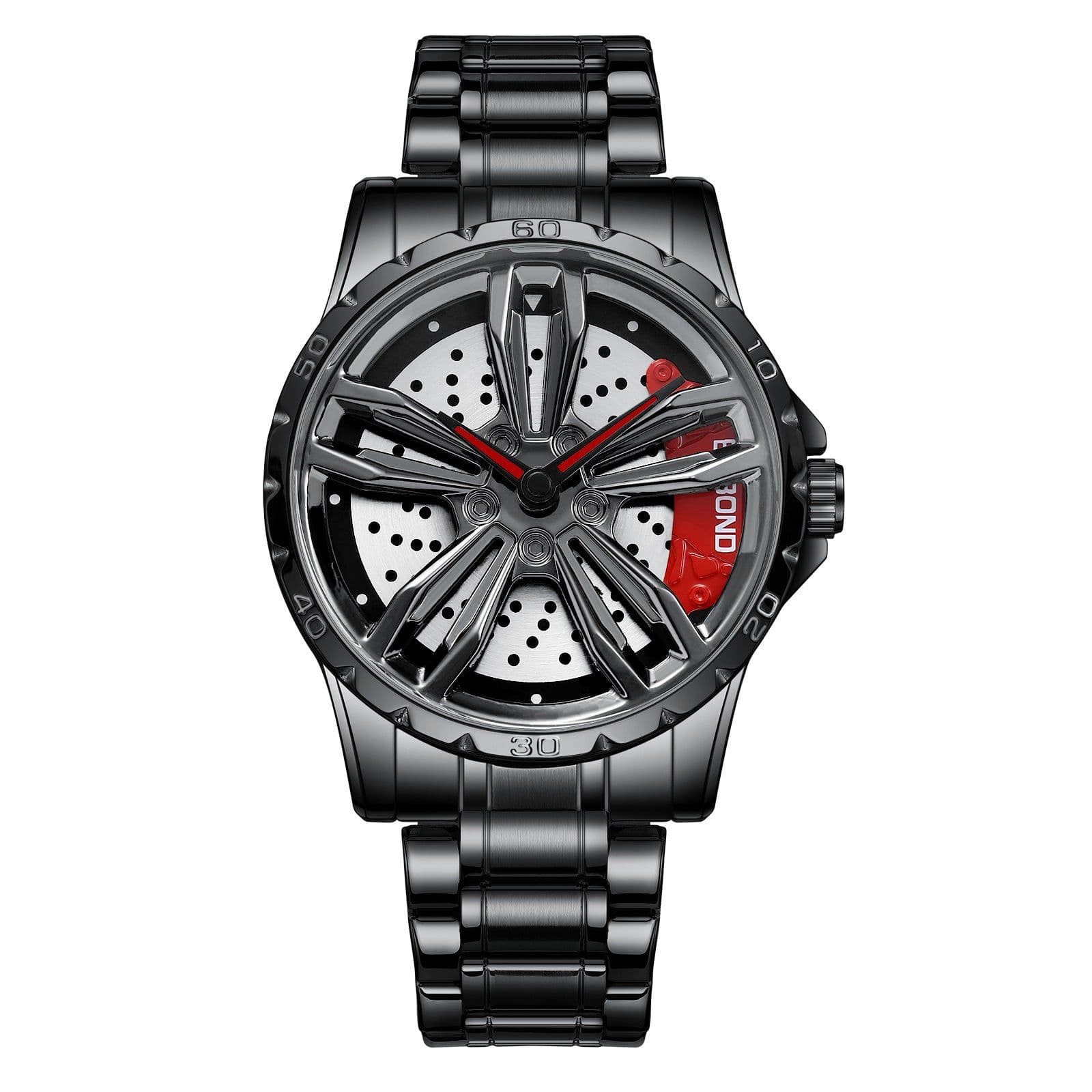 image-BINBOND Men's Hollow Rotating Watch L001 40mm Quartz Steel Strap