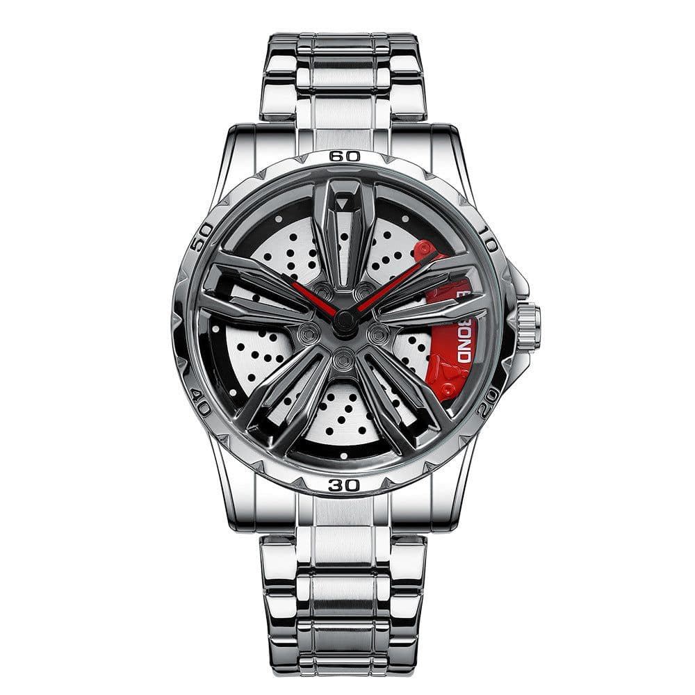image-BINBOND Men's Hollow Rotating Watch L001 40mm Quartz Steel Strap