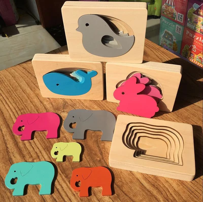 image-Wooden 5-Layer Animal Jigsaw Puzzle Montessori Educational Toy