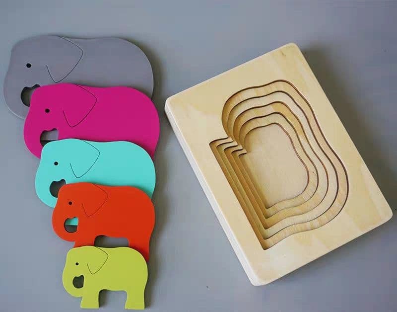 image-Wooden 5-Layer Animal Jigsaw Puzzle Montessori Educational Toy