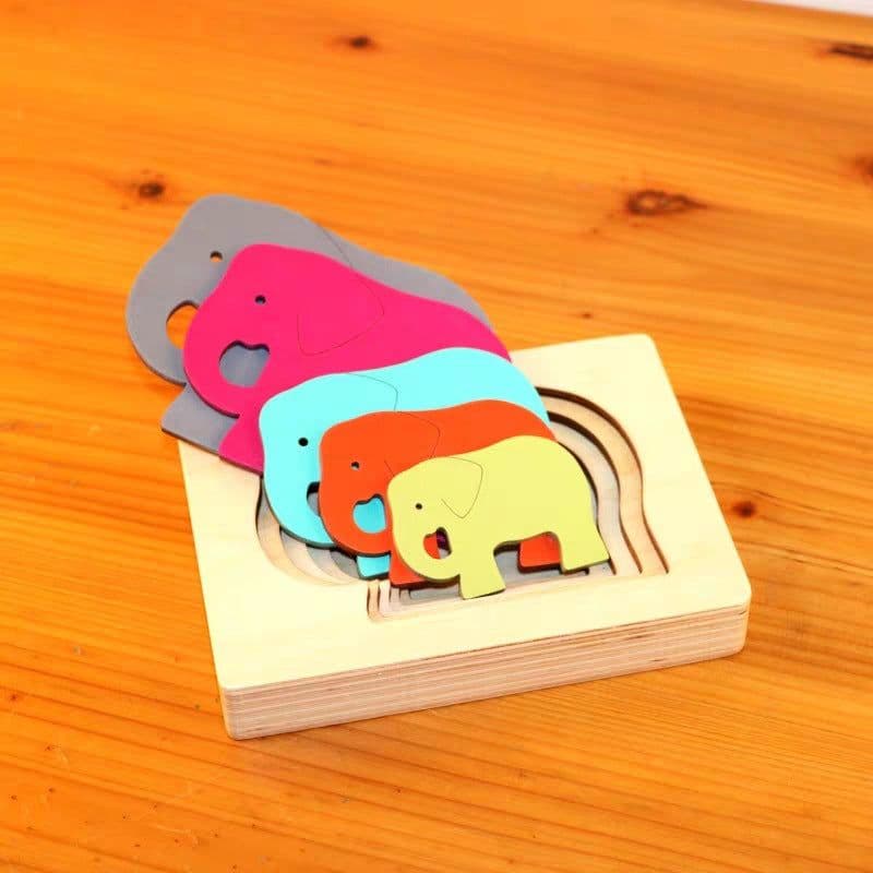 image-Wooden 5-Layer Animal Jigsaw Puzzle Montessori Educational Toy