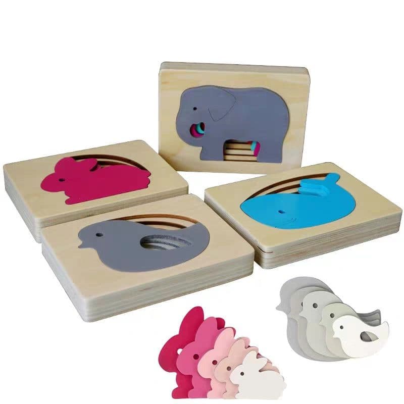 image-Wooden 5-Layer Animal Jigsaw Puzzle Montessori Educational Toy