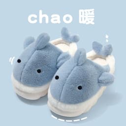 image-Unisex Whale Plush Slippers Indoor Non-Slip Warm House Shoes