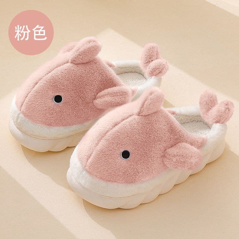 image-Unisex Whale Plush Slippers Indoor Non-Slip Warm House Shoes