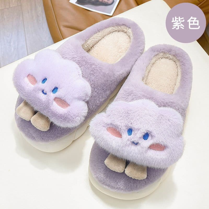 image-Unisex Whale Plush Slippers Indoor Non-Slip Warm House Shoes