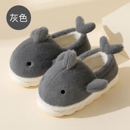 image-Unisex Whale Plush Slippers Indoor Non-Slip Warm House Shoes