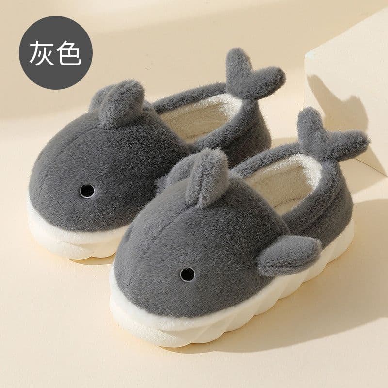 image-Unisex Whale Plush Slippers Indoor Non-Slip Warm House Shoes