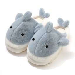 image-Unisex Whale Plush Slippers Indoor Non-Slip Warm House Shoes